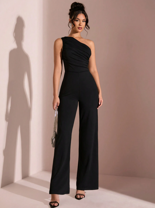 Chic Noir Asymmetrical One-Shoulder Jumpsuit